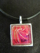 Pink Rose, sm square pendant
