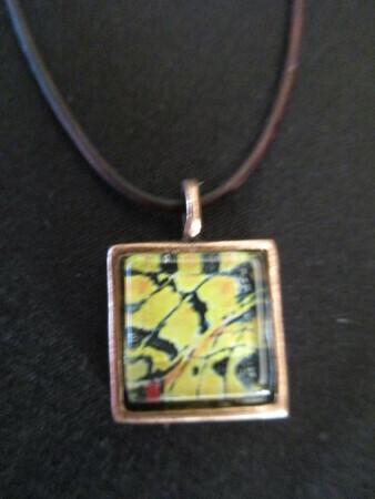 Yellow Butterfly, sm square pendant